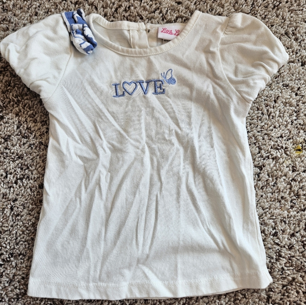 Little Lass White Tee with Blue Love Design